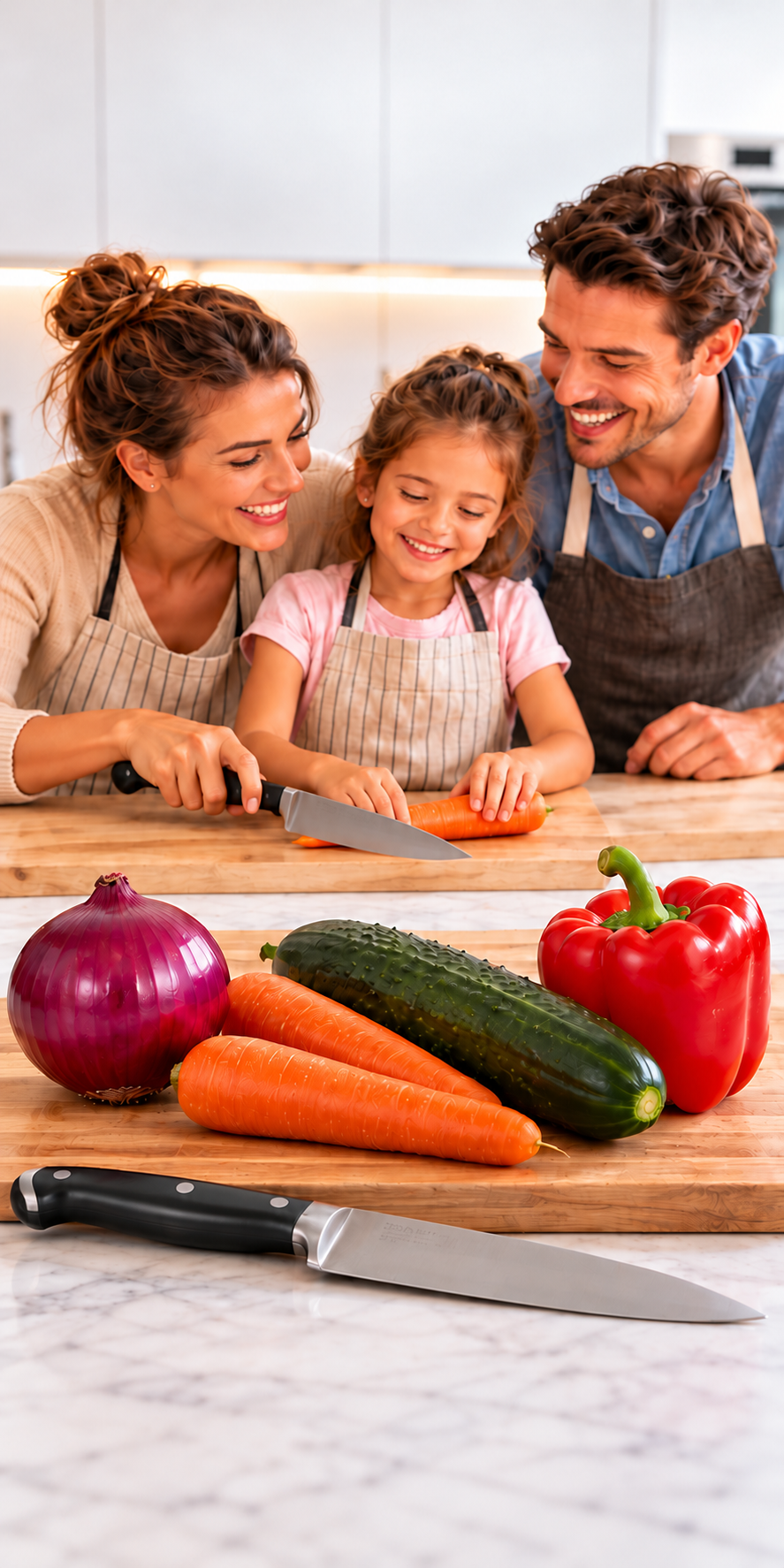 Antes: cortando verduras con cuchillo