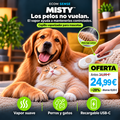 MISTY™ | Cepillo vaporizador para perros y gatos